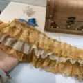 10cm 3-layer chiffon lace ruffle trim golden DIY doll dress sewing craft accessory - Brown