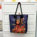 Canvas tote bag met zwarte dikke touw handvatten en een chique Afro vrouw print. - Patroonstijl 2