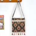 Etnische Geweven Schoudertas Geometrisch Patroon Crossbody Tas met Kwastjes en Kant - Stijl 3