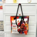 Canvas shopper met zwarte dikke touwhandvatten, Afro-Amerikaans thema print, grote tas. - Patroonstijl 5