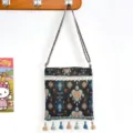 Bolso cruzado de hombro tejido de estilo étnico con borlas y ribete de encaje diario - Estilo 7