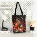 Sac cabas en toile noire avec impression d'art de femme africaine, grand sac a epaule fourre-tout. - Style de Motif 5