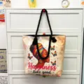 Canvas shopper met zwarte touw handgrepen en kleurrijke Afrikaanse vrouwen kunstprint. - Patroonstijl 9