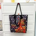 Zwarte polkadot canvas tote tas met Afrikaanse vrouw print en dikke touw handvatten. - Patroonstijl 10