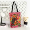 Grand sac cabas en toile avec imprimé floral de femme noire, sac bandoulière élégant. - Style de Motif 10