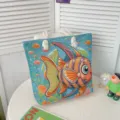 Canvas shopper tas met kleurrijke vis borduursel, stijlvolle schoudertas voor strand en dagelijks gebruik. - Patroonstijl 1