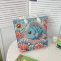 Canvas shopper tas voor dames, stijlvolle geborduurde strandtas handtas met vis patroon. - Patroonstijl 4