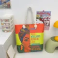 Grote canvas shopper tas met zwarte vrouw kunstprint en inspirerende citaten voor dagelijks gebruik - Patroonstijl 1
