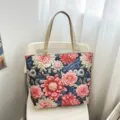 Bolso tote de lona con estampado floral, bolso de hombro grande para uso diario. - Estilo 11 (Floral Colorido)