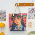 Leuke canvas schoudertas voor vrouwen, esthetische anime meisje print shopper tas groot. - Patroonstijl 1