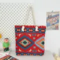 Etnische geweven shopper met dikke touw handvatten, grote casual schoudertas voor dames. - Patroonstijl 1