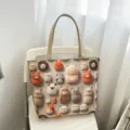 Bolso tote de lona con diseño de animales tejidos, bolso de hombro casual grande - Estilo 8 (Oso Pardo)