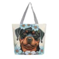 Canvas Tragetasche mit Rottweiler Hund und blauen Blumen Webmuster, Umhängetasche Stil. - Mehrfarbiger Stil 1 (Rottweiler)