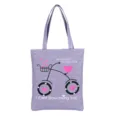 Paarse linnen canvas shopper tas casual schoudertas met leuke fiets en hartjes print. - Fiets Paars
