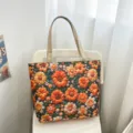 Bolso tote de lona con flores bordadas, bolso de hombro grande y casual para mujer. - Estilo 10 (Bordado Floral)