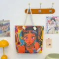 Modische Canvas Tragetasche mit farbigem Anime Grafikdruck für stilvolle Damen. - Muster-Stil 6