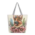 Grosse Canvas Tragetasche mit Deutsche Schaferhund und Blumenmuster, Freizeit Umhängetasche. - Mehrfarbiger Stil 2 (Deutscher Schäferhund)