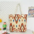 Ethnic style totem woven canvas tote bag with thick rope handles large capacity shoulder bag - Pattern Style 4