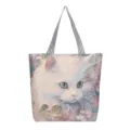Canvas shopper tas met schattige witte kat print, casual grote schoudertas dames. - Veelkleurige Stijl 3 (Witte Kat)