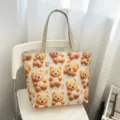 Bonito Bolso Tote de Lona con Osito de Peluche 3D, Gran Bolso de Hombro Casual para Mujer - Estilo 4 (Estampado de Oso)
