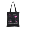 Zwarte linnen canvas shopper tas met schattige fiets- en hartprint, casual schoudertas voor dagelijks. - Fietspatroon Zwart