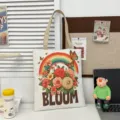 Canvas tote tas met vintage regenboog bloemen en bloom print, grote casual schoudertas. - Patroonstijl 3