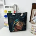 Τσάντα tote από καμβά με καλλιτεχνική στάμπα, χοντρά χερούλια και μεγάλη χωρητικότητα. - Στυλ Σχεδίου 3