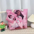 Pink canvas tote bag and pouch set featuring cute anime girl print, casual shoulder handbag. - Pattern Style 4