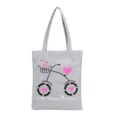 Grijze canvas shopper tas met schattige fiets- en hartprint, casual schoudertas voor dagelijks. - Fiets Grijs