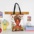 Canvas tote bag with black woman portrait art, large capacity casual shoulder bag for daily use. - Pattern Style 9