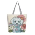 Canvas tote bag voor dames met schattige hond print, grote capaciteit casual schoudertas. - Veelkleurige Stijl 7 (Witte Hond)