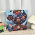 Sac cabas en toile avec pochette assortie et imprimé floral de fille noire pour les voyages - Style de Motif 5
