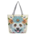Leinwand Tragetasche mit süßem Hunde-Blumen-Design, lässige Damen Schultertasche Tasche. - Mehrfarbiger Stil 8 (Girlanden Hund)