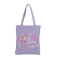 Borsa shopper in tela di lino viola con simpatico elefante stampato, borsa casual giornaliera. - Elefante Viola