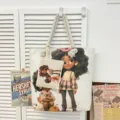 Canvas shopper met schattige cartoonprint, grote strandtas met kleine tas inbegrepen. - Patroonstijl 1