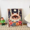 Schattige kat canvas shopper tas casual schouder handtas met bloem en maan print voor dagelijks - Patroonstijl 1