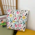 Modieuze bloemen canvas shopper tas met dikke touw handvatten, grote casual schoudertas. - Patroonstijl 1
