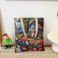 Canvas shopper tas met olieverf tuin cottage print, casual schoudertas voor dagelijks winkelen. - Patroonstijl 2
