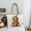 Casual canvas shopper met schattige bijenfee print, duurzame schoudertas voor dagelijks gebruik. - Cartoon Bijen Elf Print (Stijl 1)