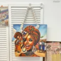 Canvas Tote Tas met Pochette, Grote Schouder Strandtas met Unieke Etnische Portret Print. - Patroonstijl 3