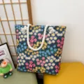Bloemen Canvas Tote Tas Grote Capaciteit Casual Schoudertas met Touw Handvatten - Patroonstijl 2