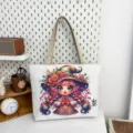Canvas casual shopper schoudertas met schattige cartoon elf meisje print voor strand winkelen. - Cartoon Vlinder Elf Print (Stijl 2)