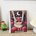 Canvas shopper tas met vintage Perzische kat en sterrenhemel illustratie voor dagelijks gebruik. - Patroonstijl 3