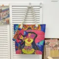 Canvas shopper tas met bijpassende etui, stijlvolle pop-art portretprint, grote boodschappentas. - Patroonstijl 4