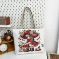 Canvas shopper tas met schattige kers cartoon meisje print, casual schoudertas. - Rode Hoed Meisje Kers Print (Stijl 3)