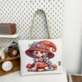 Canvas shopper schoudertas met schattige cartoon meisje paddenstoel print voor dagelijks gebruik. - Cartoon Paddenstoel Elf Print (Stijl 4)