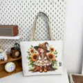 Borsa tote in tela con stampa ragazza girasole, borsa a tracolla casual alla moda. - Stampa Ragazza del Girasole (Stile 6)