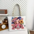 Borsa a tracolla in tela con stampa strega e girasole, borsa tote casual da donna per uso quotidiano. - Stampa Ragazza Strega del Girasole (Stile 7)