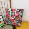 Borsa tote in tela floreale con manici in corda spessa, grande borsa da spiaggia casual - Stile Fantasia 7