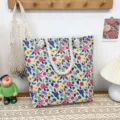 Floral canvas beach bag with thick rope handles, casual double-sided pattern shoulder tote. - Colorful Small Floral